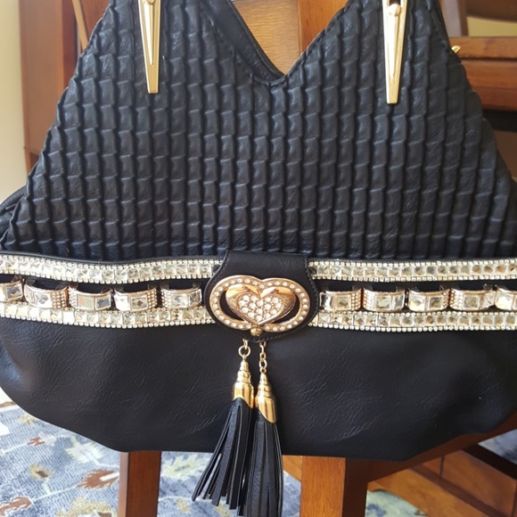Black shoulder bag with rose gold and Crystal stud - Picture 2 of 2